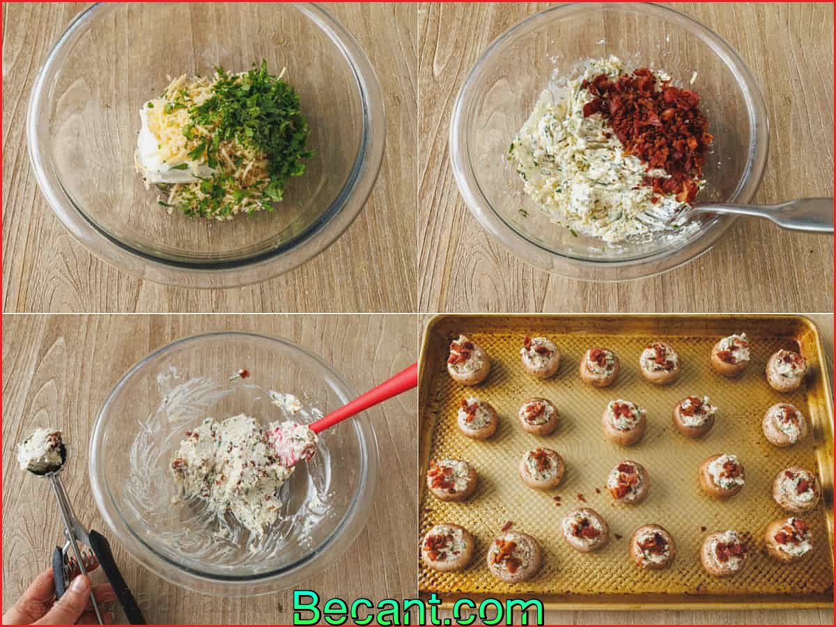 Instructions simples pour préparer des champignons farcis au fromage à la crème et au bacon.